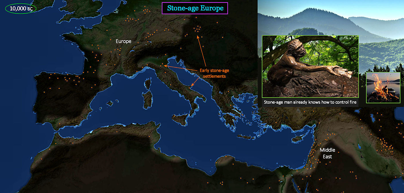 European settlements, 10,000 BC map